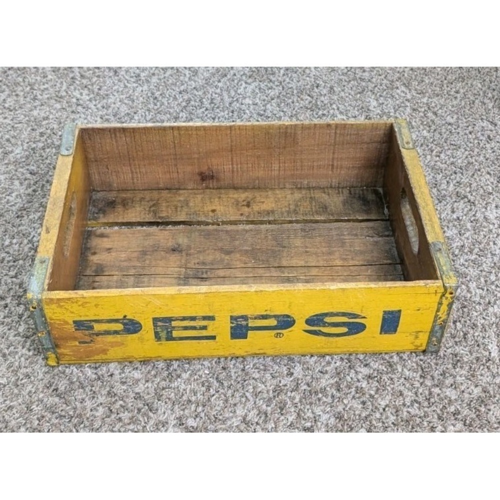 Vintage Pepsi Wooden Soda Crate Yellow Advertising Cola